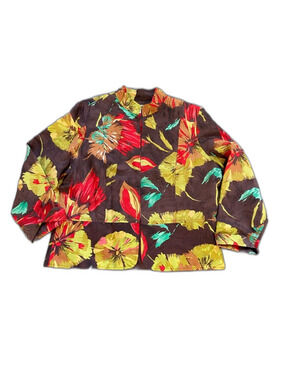 Coldwater Creek Silk Floral Jacket - Brown, Red, Yellow & Teal Sz XL